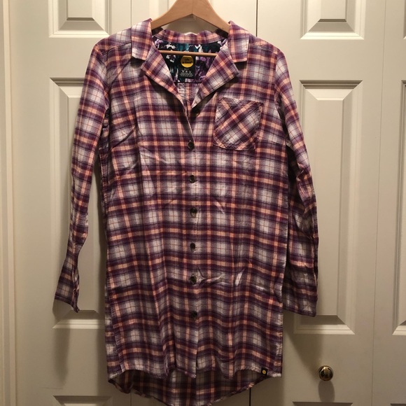 Flannel Sleep Shirt Life Is Good Plaid Flannel Tunic Shirt - M - Picture 1 of 7